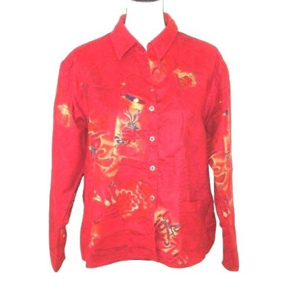 Chico's Colorful Red Shirt Jacket Chico's Size‎ 2